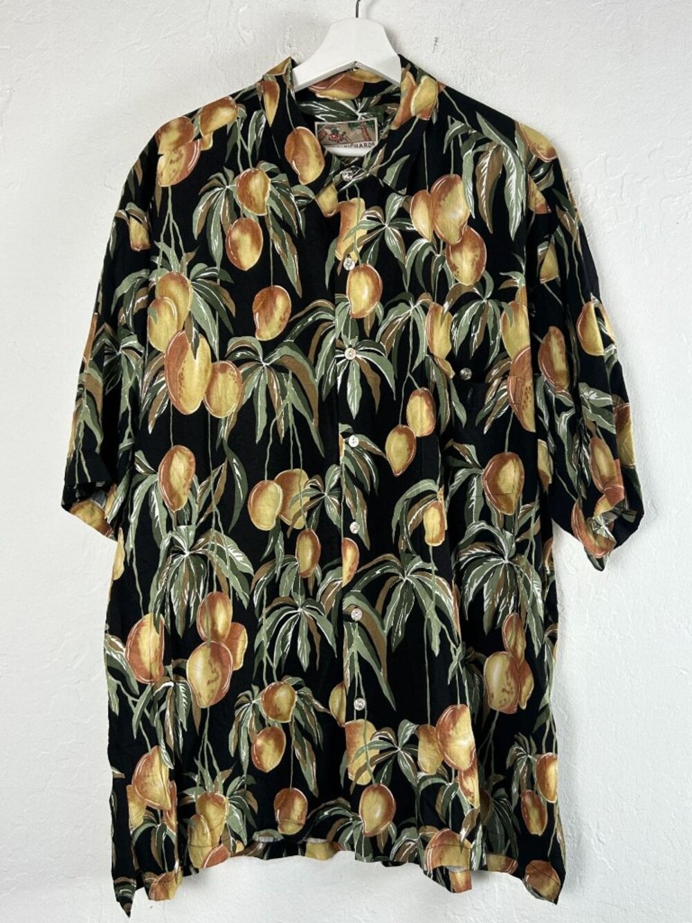 Tori Richard Mens Black Hawaiian Camp Aloha Shirt XXL Mango Print Button Up